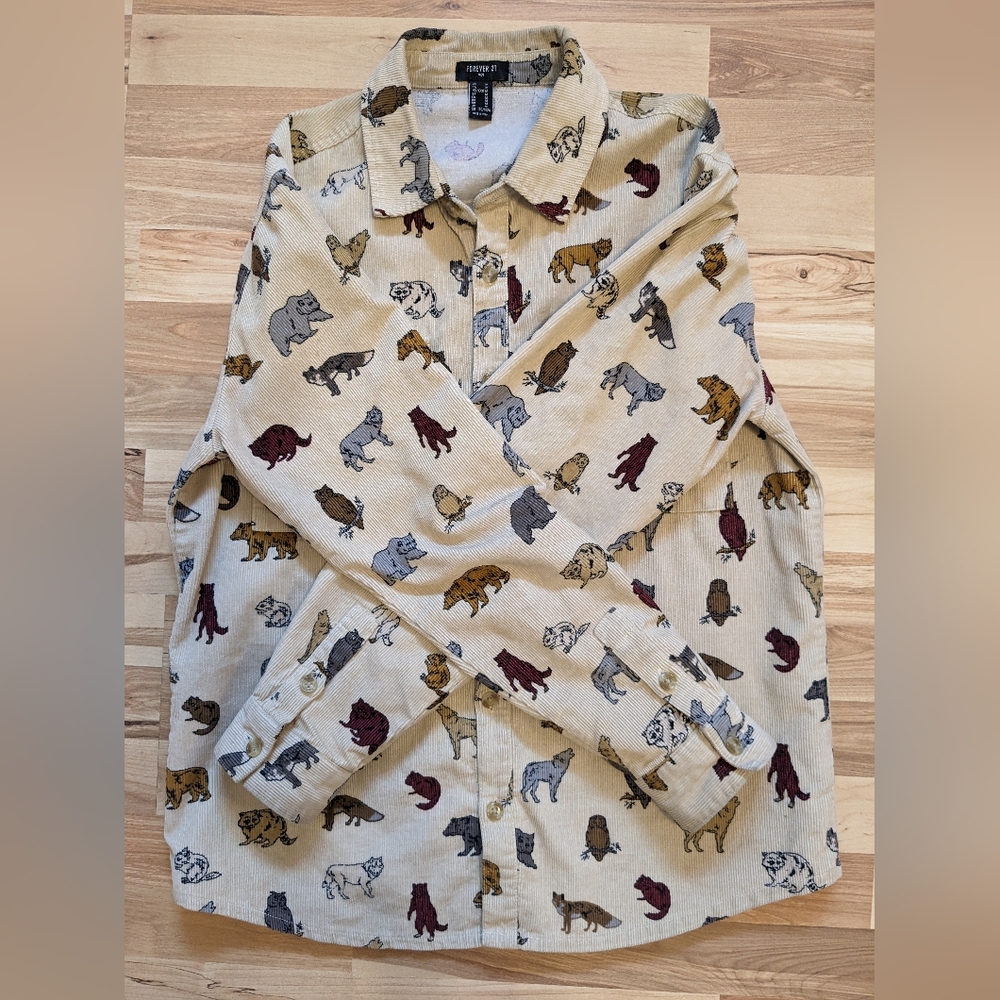 Forever 21 Men's Corduroy Graphic Button Down